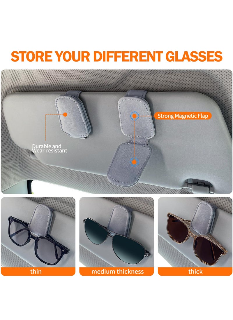 Chabeia 2 Packs Leather Sunglasses Holders for Car Visor, Magnetic Sunglasses Holder ,Ticket Card Clip,Car Visor Accessories ,Glasses Eyeglass Hanger Clip , Car Glasses Holder, Ticket Business Card Clip, Eyeglasses Mount, Fit for Most Vehicles-Grey  - Image 2