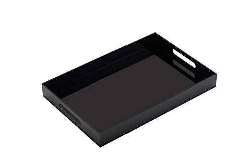 Glossy Black Sturdy Acrylic Serving Tray with Handles12x16InchServing CoffeeAppetizerBreakfastButlerKitchen Countertop TrayMakeup Drawer OrganizerVanity TableOttoman TraysDecorativeTray