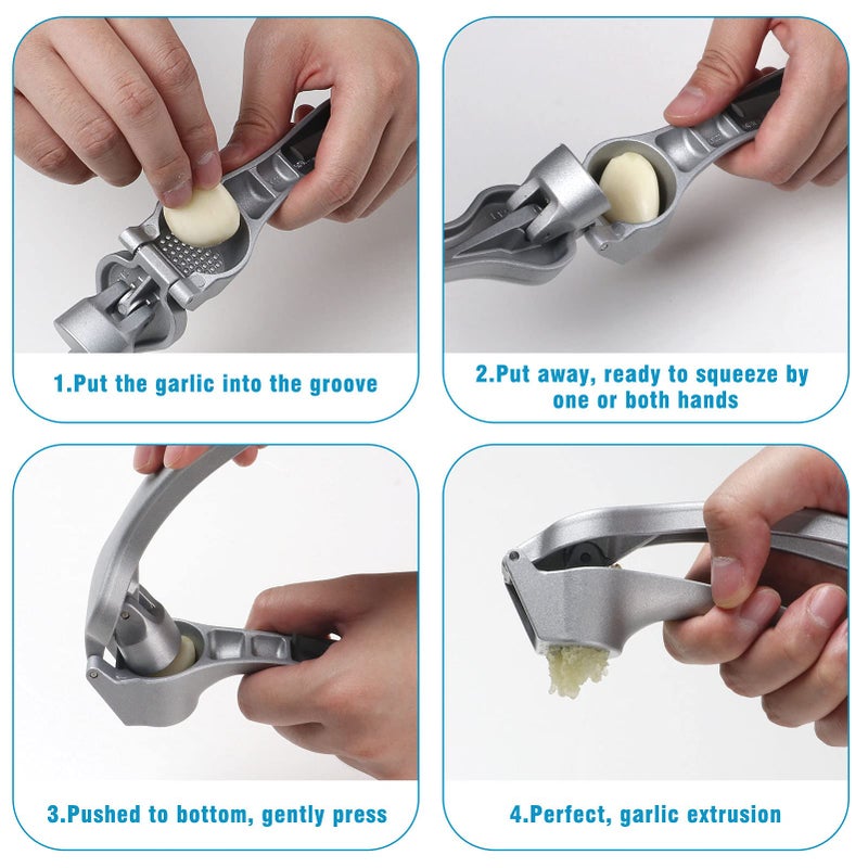 ReneeChef Garlic Press, Garlic Mincer Easy-squeeze Ergonomic Handle, Rust Proof, No Need To Peel, Professional Ginger Press & Garlic Crusher with Handy Cleaning Brush- Dishwasher Safe - Image 3