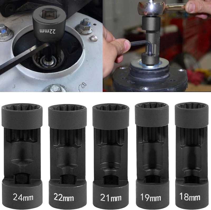 Sunluway 5pcs Strut Nut Socket Set 18mm 19mm 21mm 22mm 24mm with 12 Point 1/2" Drive - Image 1