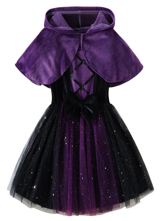 FANCYINN Girls Halloween Princess Dress Tutu Tulle Party Outfit Mardi Gras Costumes with Cape for Toddler Baby Purple 5-6T - Image 1
