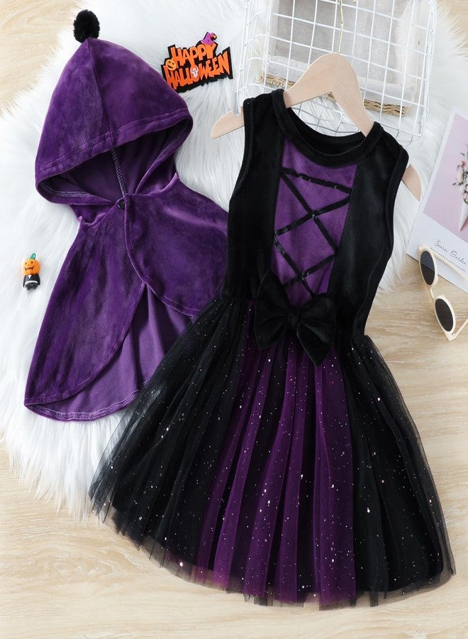 FANCYINN Girls Halloween Princess Dress Tutu Tulle Party Outfit Mardi Gras Costumes with Cape for Toddler Baby Purple 5-6T - Image 5
