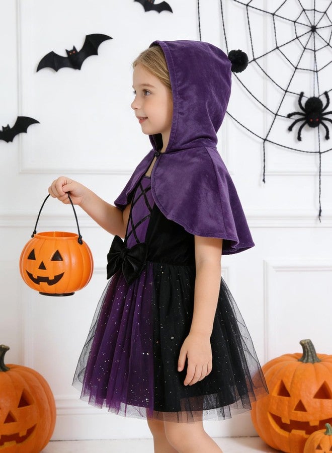 FANCYINN Girls Halloween Princess Dress Tutu Tulle Party Outfit Mardi Gras Costumes with Cape for Toddler Baby Purple 5-6T - Image 3