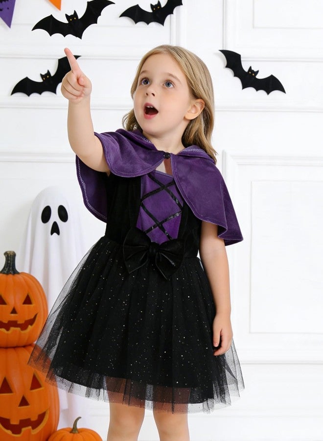 FANCYINN Girls Halloween Princess Dress Tutu Tulle Party Outfit Mardi Gras Costumes with Cape for Toddler Baby Purple 5-6T - Image 2