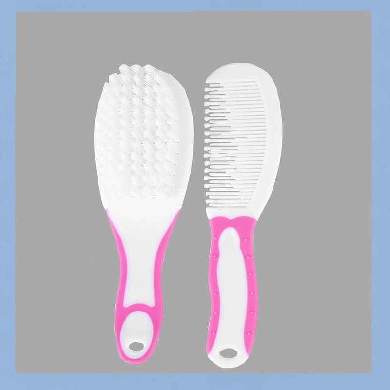 Joy Buzz Baby Brush and Comb Set, Newborn Essentials Set with Baby Comb and Soft Bristle Hair Brush for Your Toddler’s Scalp (Pink) - Image 1