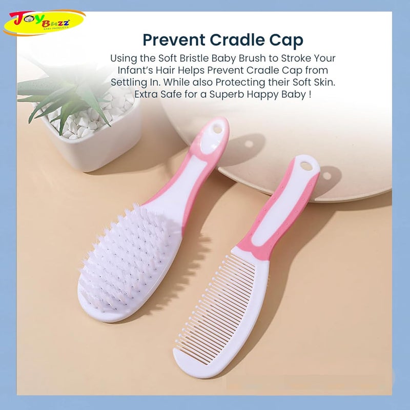 Joy Buzz Baby Brush and Comb Set, Newborn Essentials Set with Baby Comb and Soft Bristle Hair Brush for Your Toddler’s Scalp (Pink) - Image 5