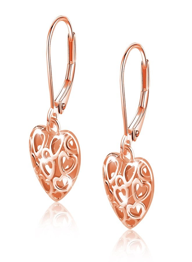 Lancharmed 925 Sterling Silver Heart Dangle Drop Earrings for Women Girls, 14K Gold French Style Leverback Earrings Hypoallergenic Jewelry Gift - Image 1