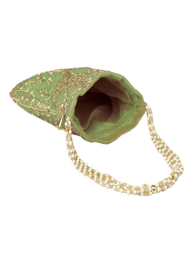 FONSIE pista green potli jhola rajputi bag for bridal women organza 1pc - Image 5