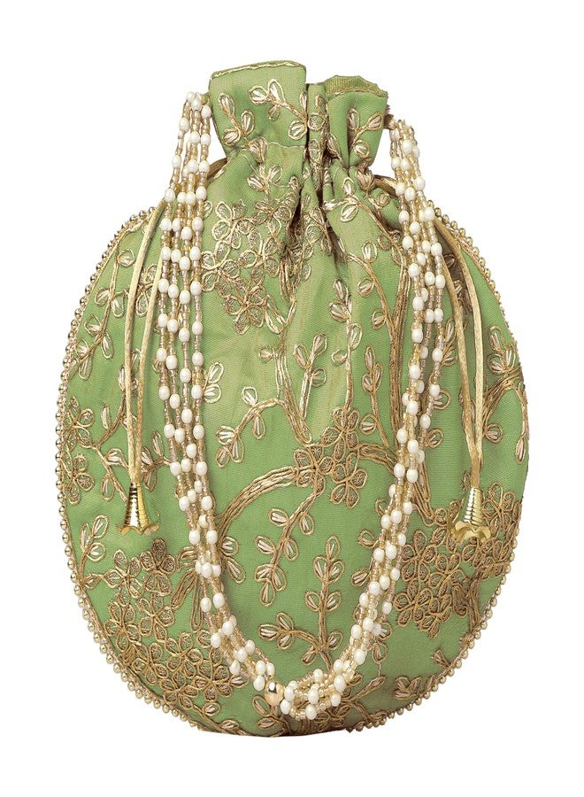 FONSIE pista green potli jhola rajputi bag for bridal women organza 1pc - Image 2