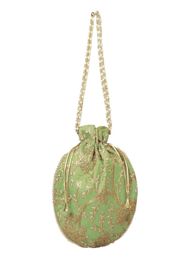 FONSIE pista green potli jhola rajputi bag for bridal women organza 1pc - Image 3