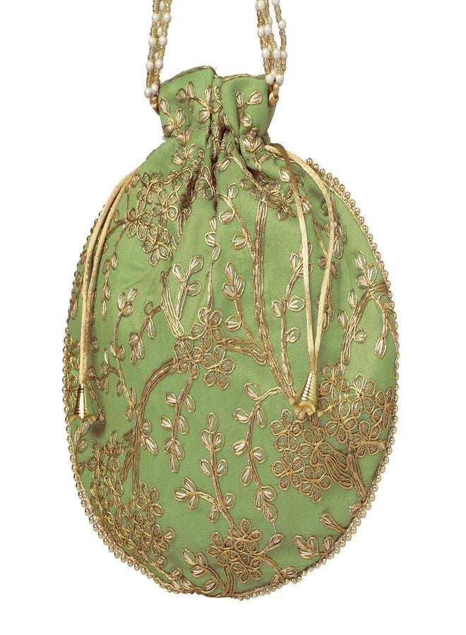 FONSIE pista green potli jhola rajputi bag for bridal women organza 1pc - Image 4