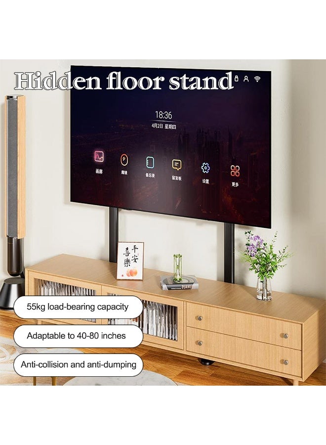 HILLPORT حامل تلفزيون أرضي من الفولاذ المتين لشاشات التلفزيون مقاس 40-80 بوصة، سعة 55 كجم، تصميم ثنائي القطب، قابل لتعديل الارتفاع، موفر للمساحة، VESA 100x100-600x500 مم. - Image 2