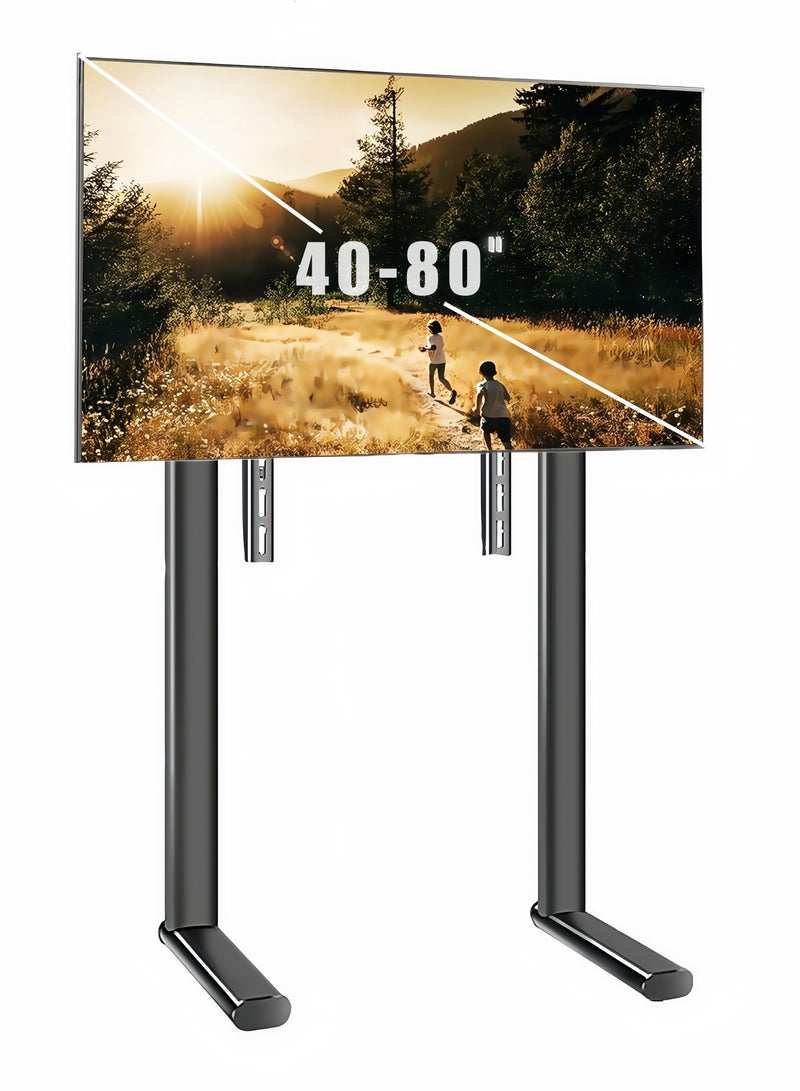 HILLPORT حامل تلفزيون أرضي من الفولاذ المتين لشاشات التلفزيون مقاس 40-80 بوصة، سعة 55 كجم، تصميم ثنائي القطب، قابل لتعديل الارتفاع، موفر للمساحة، VESA 100x100-600x500 مم. - Image 1