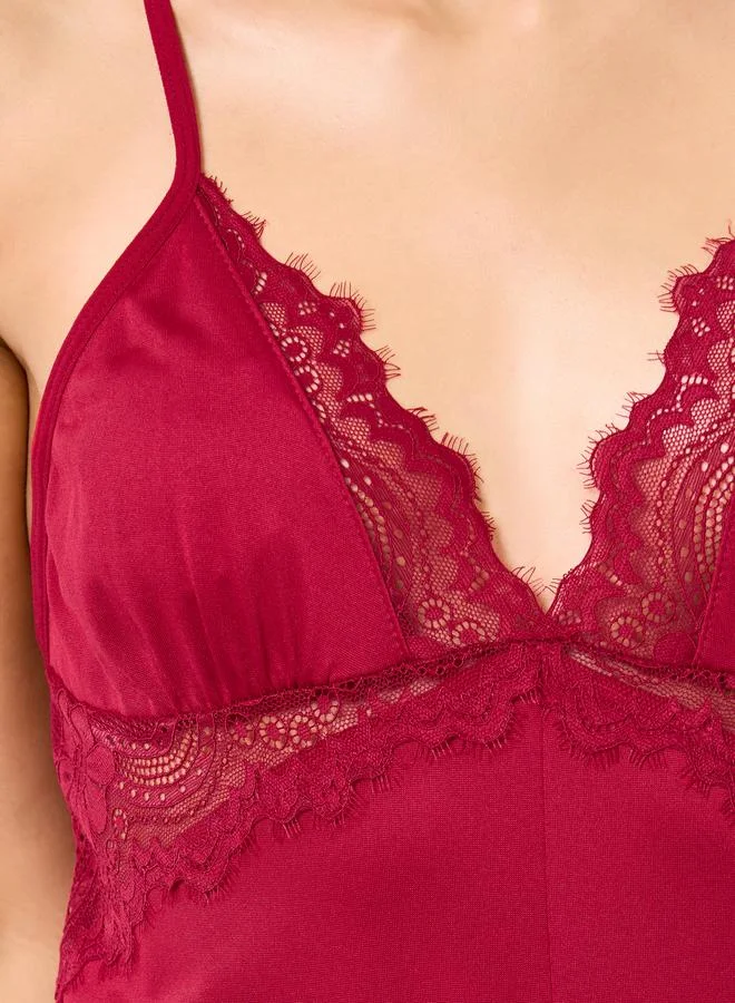 Styli Styli Cami Strap Bodysuit with Lace Insert Panels at The Bust