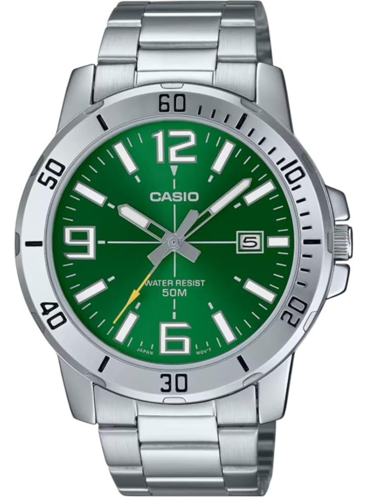 كاسيو ساعة كاسيو للسيدات مينا خضراء سوار فضي - Image 1