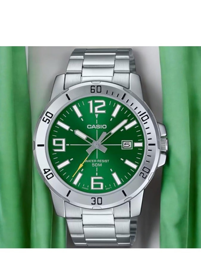 كاسيو ساعة كاسيو للسيدات مينا خضراء سوار فضي - Image 3