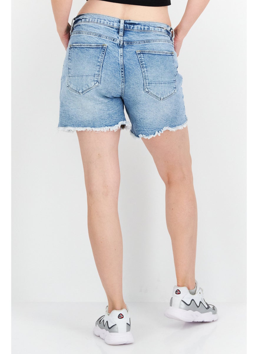 Earnest Sewn Women Washed Denim Shorts, Blue  - Image 2