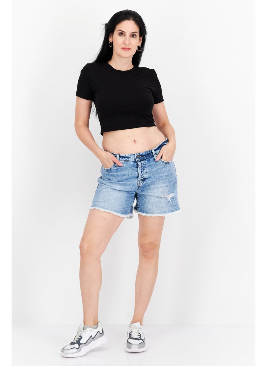 Earnest Sewn Women Washed Denim Shorts, Blue  - Image 4