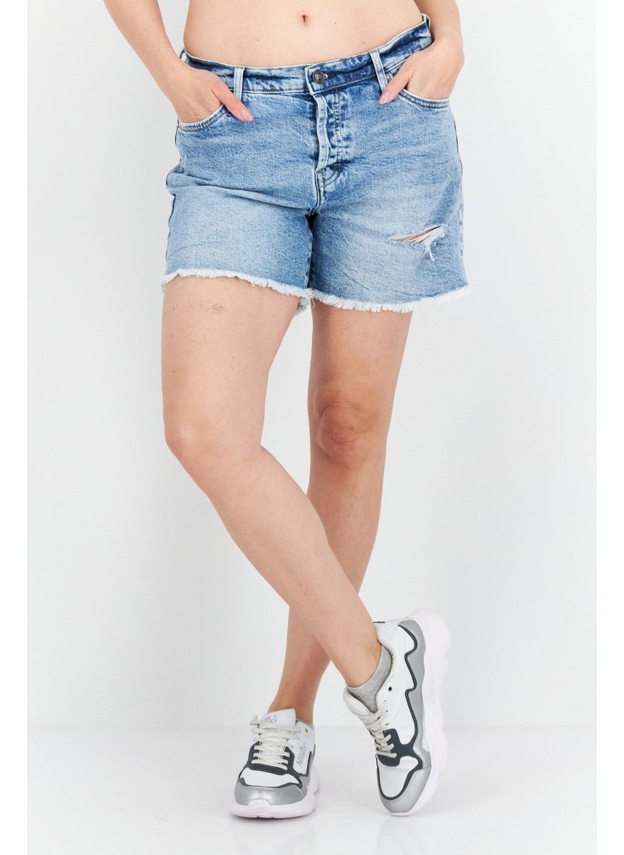 Earnest Sewn Women Washed Denim Shorts, Blue  - Image 1