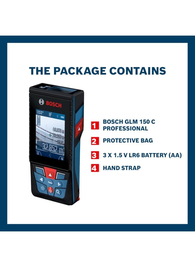 بوش Bosch GLM 150 C Professional Laser Measure – 150m, Bluetooth, IP54 Measuring Tool (Blue) - Image 2