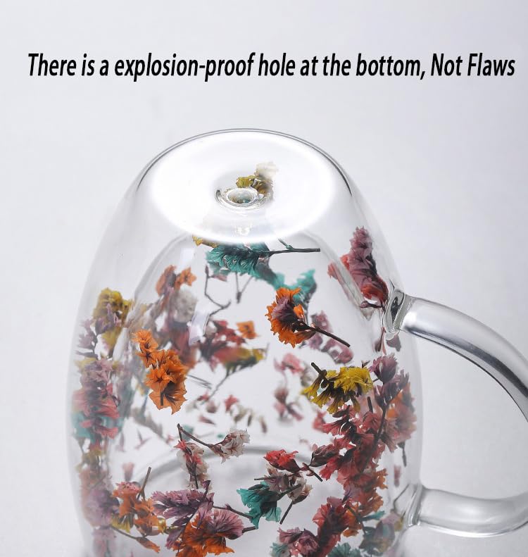 Rain House Double Glass Flower Tea Cup, Aesthetic Preserved Flower Cup, Cute Insulated Tea Cup with Handle, Heat Resistant & Lead-free Coffee Mugs, Gifts for Birthday Mother's Day, Perfect for Women Wife Mom (D) - Image 4