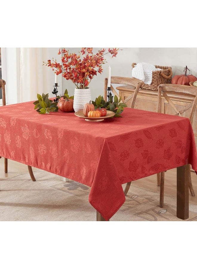 Newbridge Tremont Autumn Leaf Damask Thanksgiving Fabric Tablecloth, Swirling Leaves Damask Fall Season, Soil Resistant, Easy Care Solid Color Tablecloth, 52 Inch x 70 Inch Oblong/Rectangle, Spice - Image 1