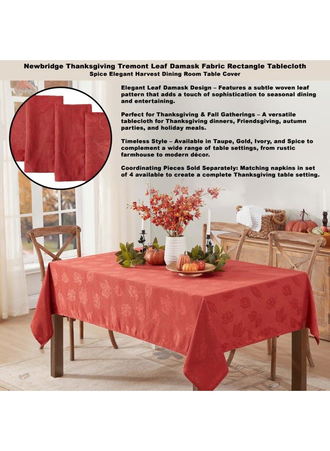 Newbridge Tremont Autumn Leaf Damask Thanksgiving Fabric Tablecloth, Swirling Leaves Damask Fall Season, Soil Resistant, Easy Care Solid Color Tablecloth, 52 Inch x 70 Inch Oblong/Rectangle, Spice - Image 2