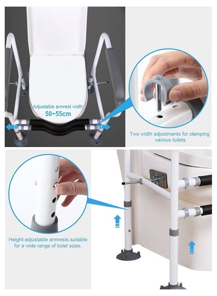 قضبان سلامة المراحيض، الارتفاع والعرض قابلة للتعديل، مناسبة لأي مرحاض، قضبان سلامة كبار السن - Image 3