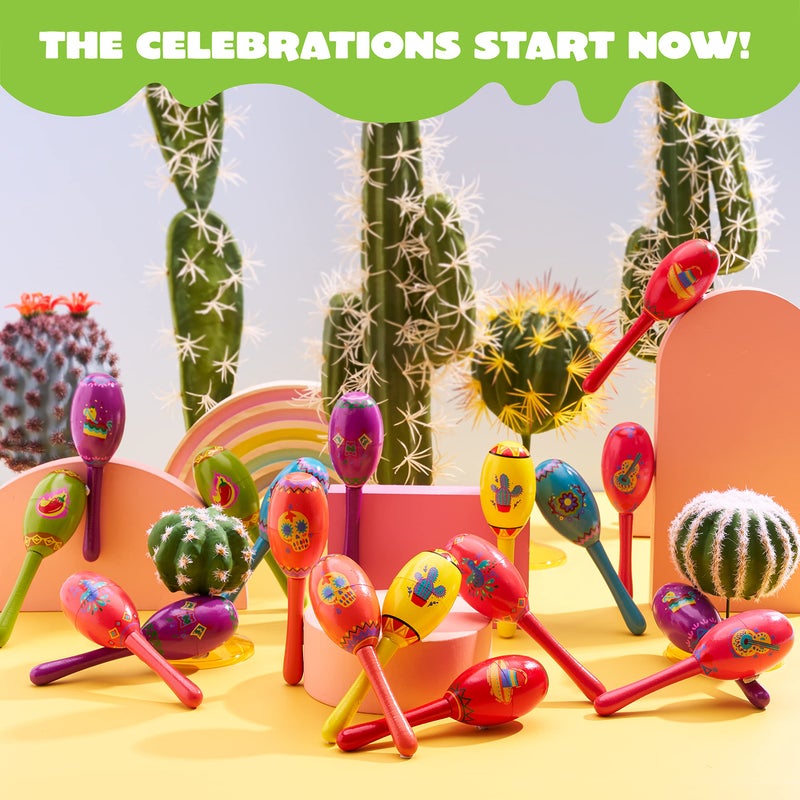 JOYIN 24 Pcs Cinco De Mayo Mini Wooden Maracas Musical Party Favors for Birthday Party Favors, Mexican Fiesta Decorations, Luau Photo Props, Carnivals Event, Taco Tuesday - Image 5