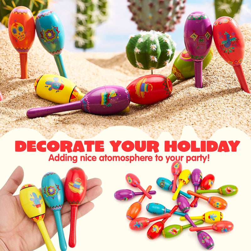 JOYIN 24 Pcs Cinco De Mayo Mini Wooden Maracas Musical Party Favors for Birthday Party Favors, Mexican Fiesta Decorations, Luau Photo Props, Carnivals Event, Taco Tuesday - Image 4