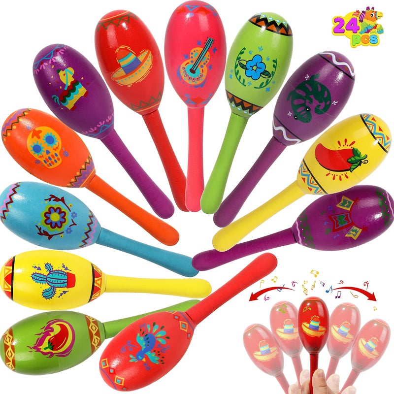 JOYIN 24 Pcs Cinco De Mayo Mini Wooden Maracas Musical Party Favors for Birthday Party Favors, Mexican Fiesta Decorations, Luau Photo Props, Carnivals Event, Taco Tuesday - Image 1