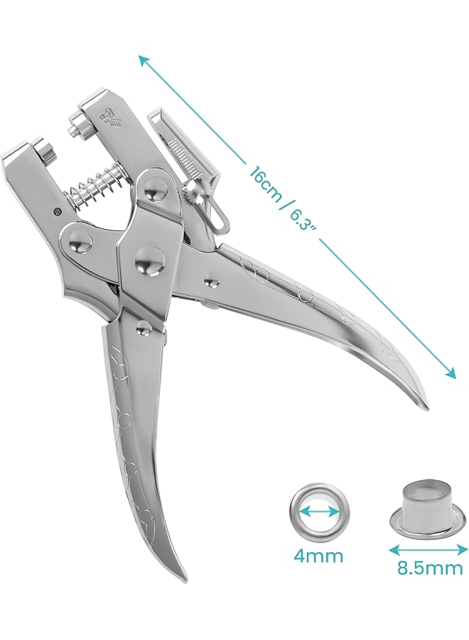 Kurtzy Eyelet Hole Punch Pliers Kit With 100 Silver Eyelets - 16Cm/6.3 Inch Leather Belt Grommet Tool - 8.5Mm Silver Metal Grommets - Plier Puncher Set For Fabric, Clothes, Shoes, Bags And Crafts - Image 2