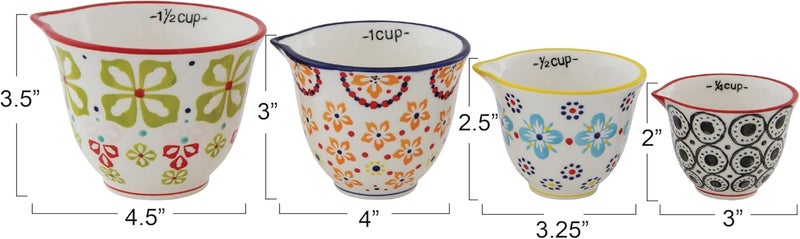 Creative Co-Op Floral Hand Stamped Stoneware Measuring Cups (Set of 4 Sizes/Designs) - Image 2