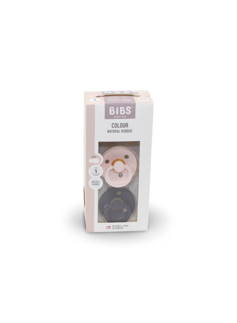 BIBS Pacifier Colour 2 Pack – Latex Size 1 Petal/Plum - Image 1