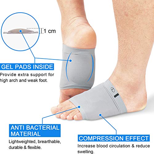 Ailaka 2 Pairs Compression Arch Support Sleeves, Cushioned Arch Support Braces Gel Pads for Flat Foot Pain Relief Plantar Fasciitis Heel Spurs (Shoe Size: Women’s 5-13/Men’s 3-11, Grey) - Image 4