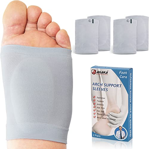 Ailaka 2 Pairs Compression Arch Support Sleeves, Cushioned Arch Support Braces Gel Pads for Flat Foot Pain Relief Plantar Fasciitis Heel Spurs (Shoe Size: Women’s 5-13/Men’s 3-11, Grey) - Image 1