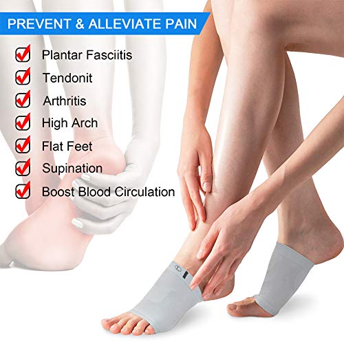 Ailaka 2 Pairs Compression Arch Support Sleeves, Cushioned Arch Support Braces Gel Pads for Flat Foot Pain Relief Plantar Fasciitis Heel Spurs (Shoe Size: Women’s 5-13/Men’s 3-11, Grey) - Image 3