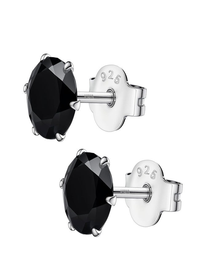 HIGHSPARK 925 Silver Solitaire Black Stud Earrings | 92.5 Sterling Silver & Diamond Like Brilliance Zirconia Tops for Men Women | Black 5mm - Image 1
