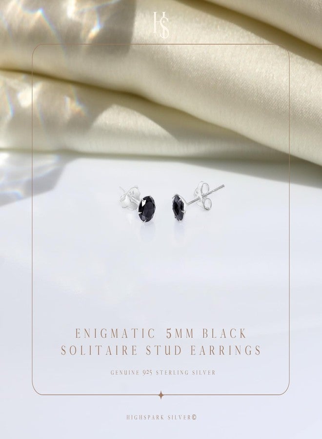HIGHSPARK 925 Silver Solitaire Black Stud Earrings | 92.5 Sterling Silver & Diamond Like Brilliance Zirconia Tops for Men Women | Black 5mm - Image 3