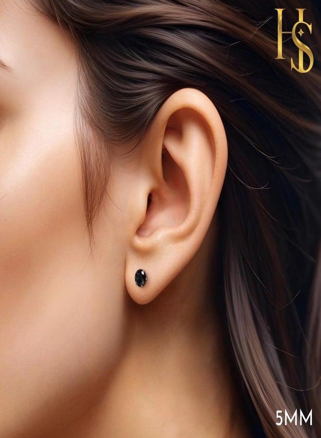 HIGHSPARK 925 Silver Solitaire Black Stud Earrings | 92.5 Sterling Silver & Diamond Like Brilliance Zirconia Tops for Men Women | Black 5mm - Image 4
