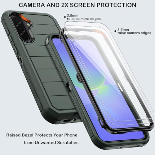 KECAI for Samsung Galaxy A36 5G Case with Belt Clip Holster,2X Screen Protectors & Kickstand,Heavy Duty Shockproof Drop Protection Bumper Military Grade Full Body Rugged Durable Phone Cover (Deep Green) - Image 2