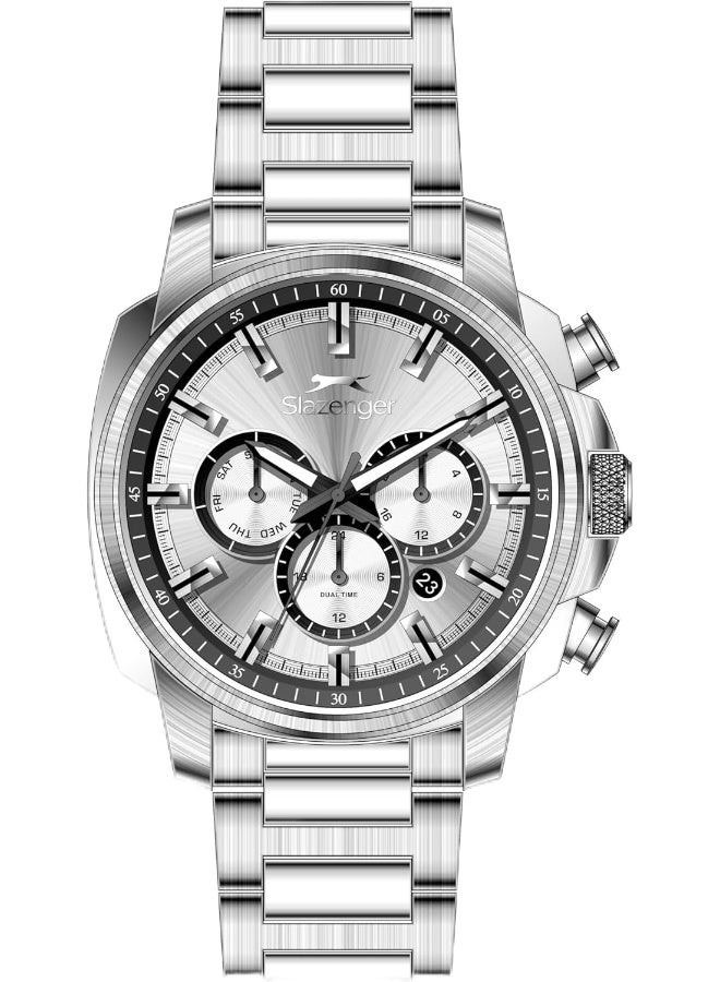 سلازنجر ساعة سلازينجر للرجال، عرض متعدد الوظائف وسوار معدني، فضي - Image 1
