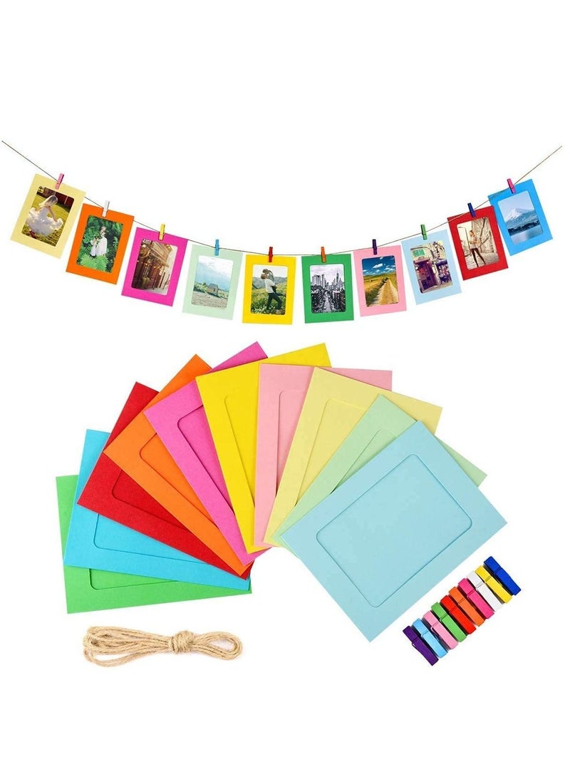 Paper Picture Frames 10PCS Colorful DIY Creative Retro Kraft Paper Polaroid Films Hanging Album Frame with Wood Clips and Jute Twine for Home School Office Wall Decoration (4x6 inch) - Image 1
