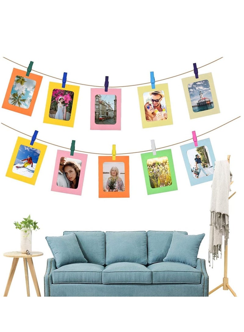 Paper Picture Frames 10PCS Colorful DIY Creative Retro Kraft Paper Polaroid Films Hanging Album Frame with Wood Clips and Jute Twine for Home School Office Wall Decoration (4x6 inch) - Image 2