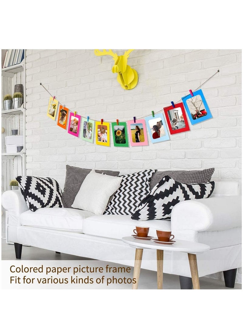 Paper Picture Frames 10PCS Colorful DIY Creative Retro Kraft Paper Polaroid Films Hanging Album Frame with Wood Clips and Jute Twine for Home School Office Wall Decoration (4x6 inch) - Image 5