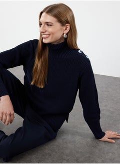 trendyol Navy Blue Collar Button Detailed Soft Textured Knitwear Sweater TWOAW25KZ00123  - Image 1