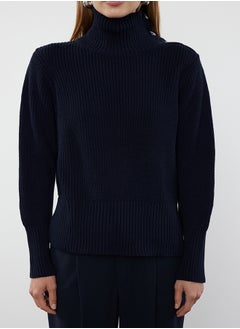 trendyol Navy Blue Collar Button Detailed Soft Textured Knitwear Sweater TWOAW25KZ00123  - Image 4
