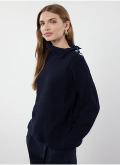 trendyol Navy Blue Collar Button Detailed Soft Textured Knitwear Sweater TWOAW25KZ00123  - Image 2