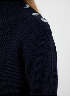 trendyol Navy Blue Collar Button Detailed Soft Textured Knitwear Sweater TWOAW25KZ00123  - Image 5