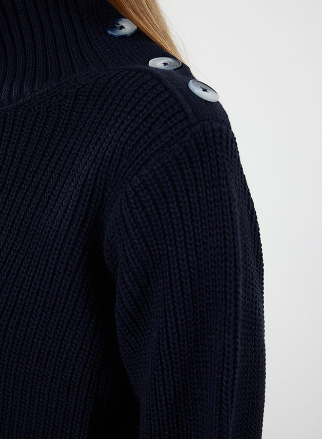 trendyol Navy Blue Collar Button Detailed Soft Textured Knitwear Sweater TWOAW25KZ00123  - Image 5